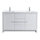 KubeBath Dolce 60 in. Freestanding Double Sink Modern Bathroom Vanity with White Quartz Counter-Top and Cabinet Color Options - AD660DGW