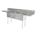 Chef AAA - Three Tub Pot Sink 3.5 Inch Center Drain Two Drain Boards - 43789