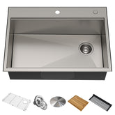 KRAUS Kore 30" Drop-In Workstation 16 Gauge Stainless Steel Single Bowl Kitchen Sink with Accessories - KWT310-30