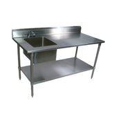 John Boos Work Table with Prep Sink, 48"W x 30"D x 40-3/4"H with Sink Bowl on Left, Galvanized Undershelf and 5" Backsplash - EPT8R5-3048GSK-L
