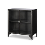 Park Hill Collection Ashton Black Metal Side Cabinet with Glass Top - Stylish Storage - EFC95718Solution for Modern Homes