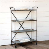 Park Hill Collection Metal Bakery Cart with Casters - Industrial Galvanized Iron Storage Rack with 4 Removable Trays - EFC81083