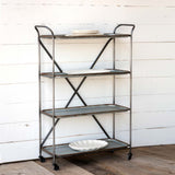Park Hill Collection Metal Bakery Cart with Casters - Industrial Galvanized Iron Storage Rack with 4 Removable Trays - EFC81083