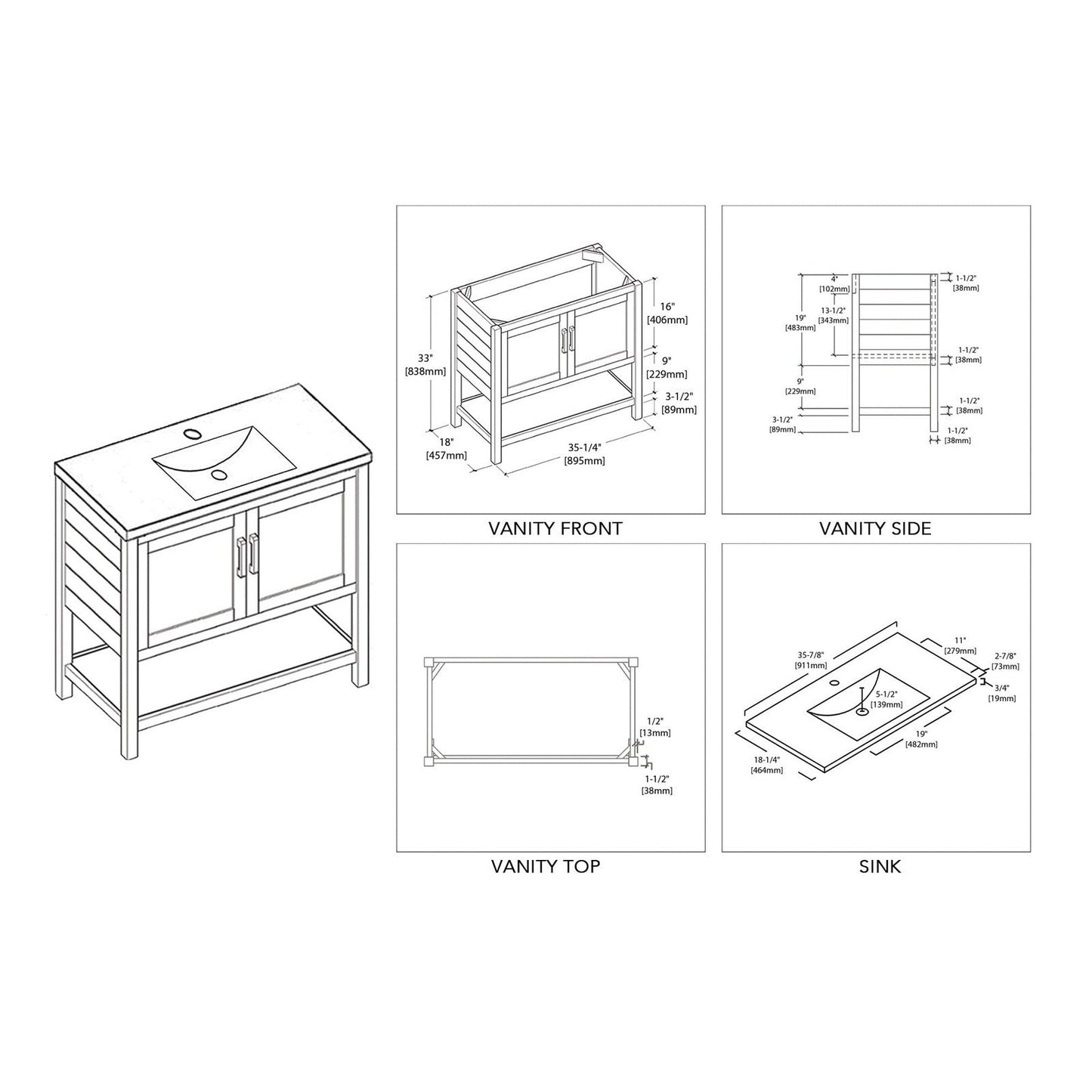 Blossom Lucca 36 Inch Bathroom Vanity - V8017 36 01