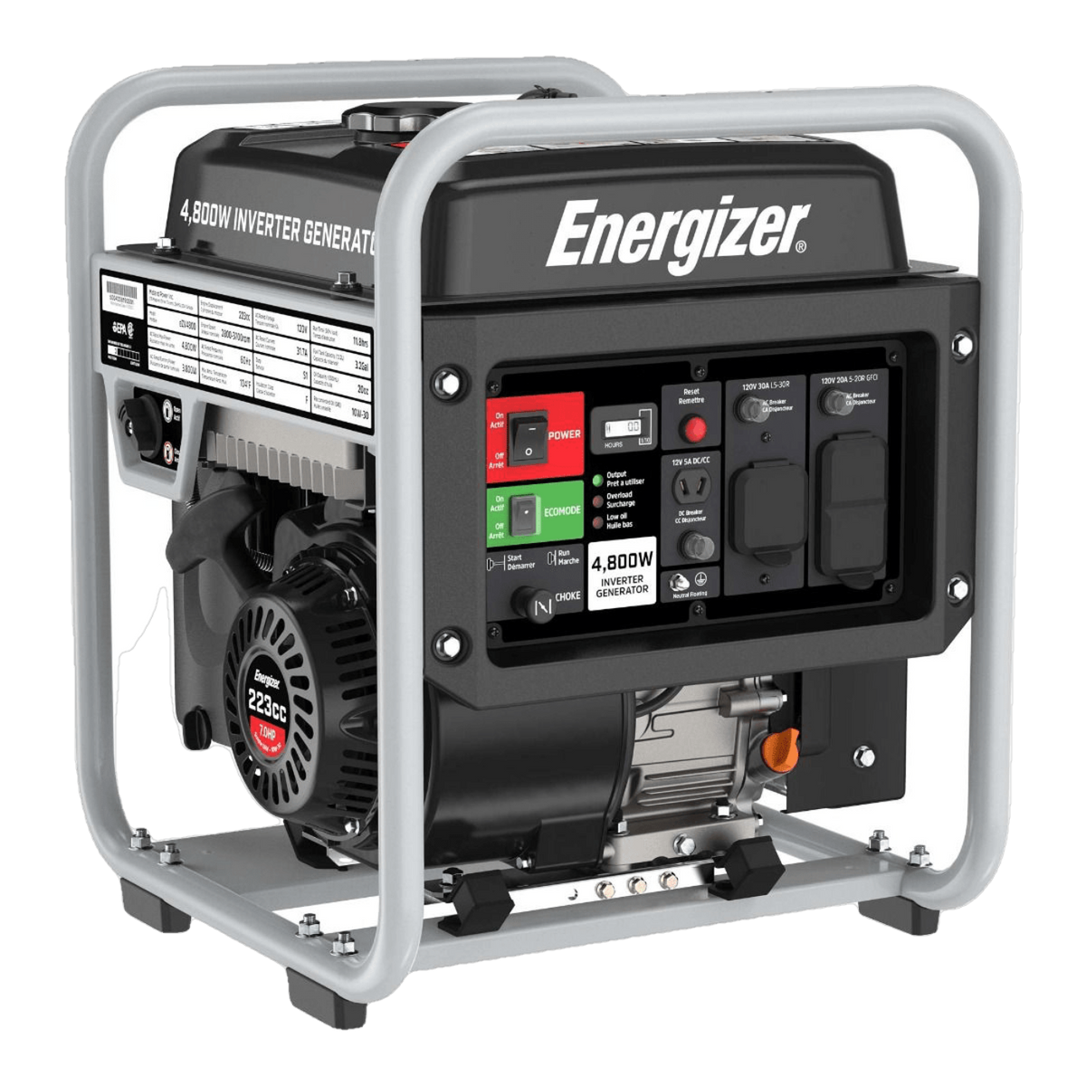 Energizer 3600W/4800W Gas Powered Open Frame Inverter Generator New eZV4800