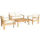 Costway Patio Furniture Set 4 Pieces Acacia Wood with Water Resistant Cushions New - HW69256GR+