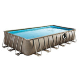 Summer Waves 24 Foot Elite Framed Wicker Basket Pool w/ Jumbo Pool Float Set - 143188