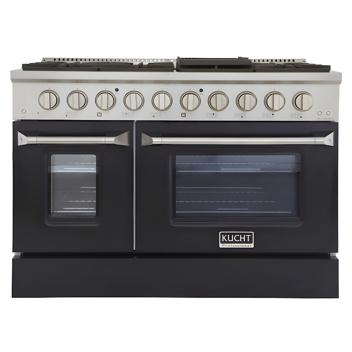 Kucht Professional 48 in. 6.7 cu ft. Natural Gas Range with Black Door and Silver Knobs - KNG481-K
