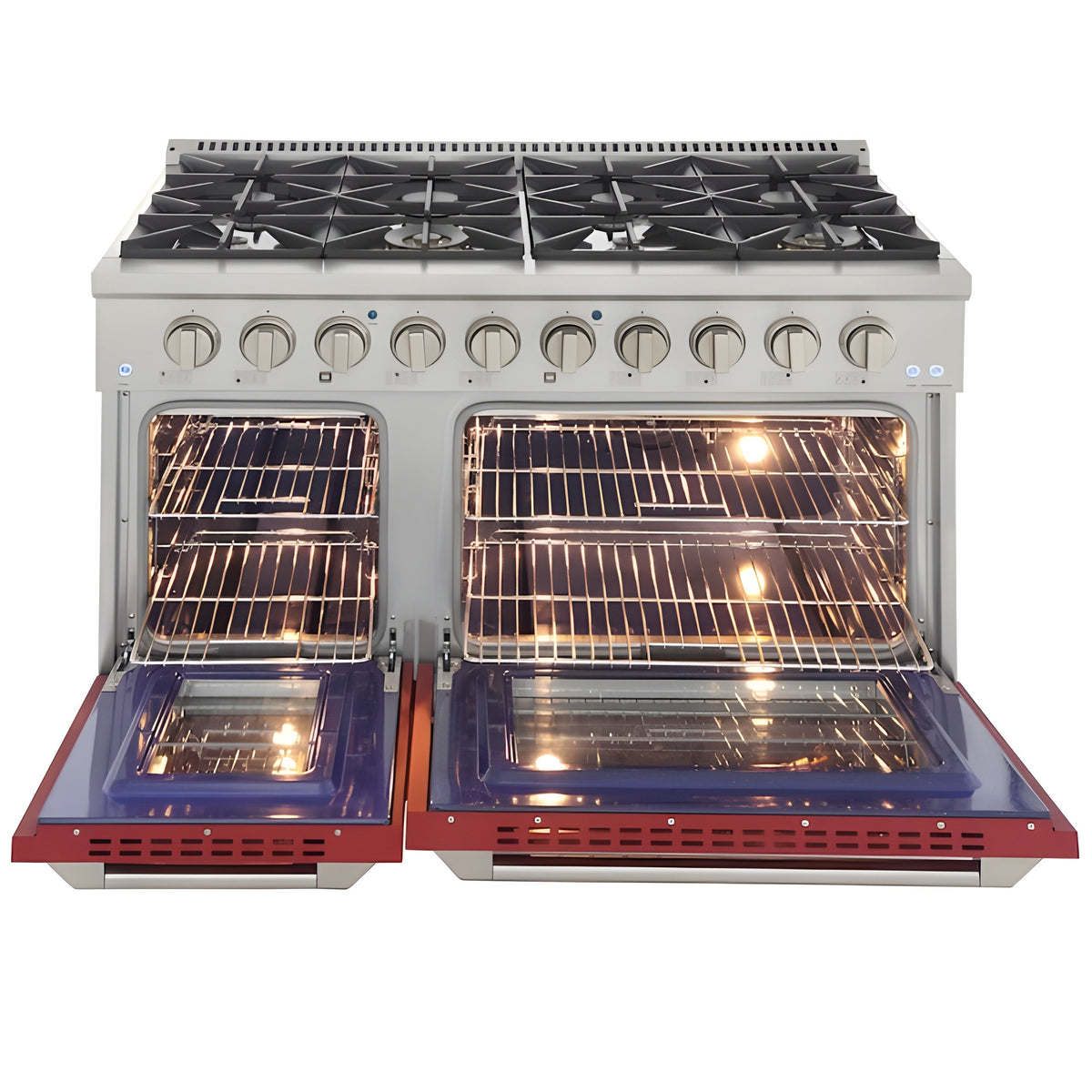 Kucht Professional 48 in. 6.7 cu ft. Natural Gas Range with Red Door and Silver Knobs - KNG481-R
