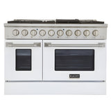 Kucht Professional 48 in. 6.7 cu ft. Propane Gas Range with White Door and Silver Knobs - KNG481/LP-W