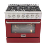 Kucht Professional 36 in. 5.2 cu ft. Propane Gas Range with Red Door and Silver Knobs - KNG361/LP-R