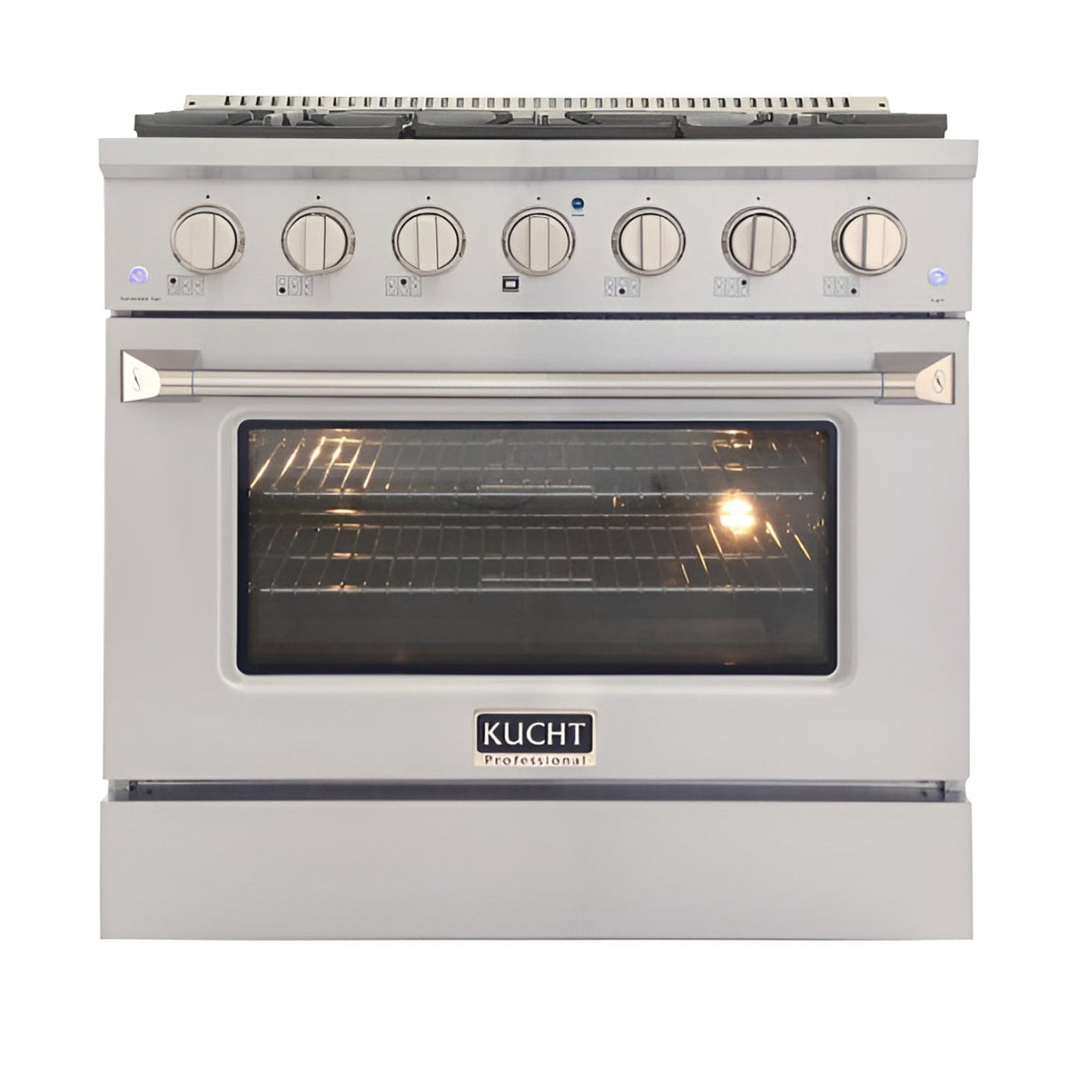 Kucht 36" Pro-Style Propane Gas Dual Fuel Range in White with Gold Accents - KDF362/LP-W-GOLD