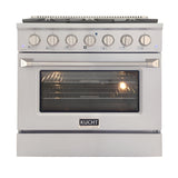 Kucht 36" Pro-Style Propane Gas Dual Fuel Range in White with Gold Accents - KDF362/LP-W-GOLD