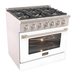 Kucht Professional 36 in. 5.2 cu ft. Propane Gas Range with White Door and Silver Knobs - KNG361/LP-W