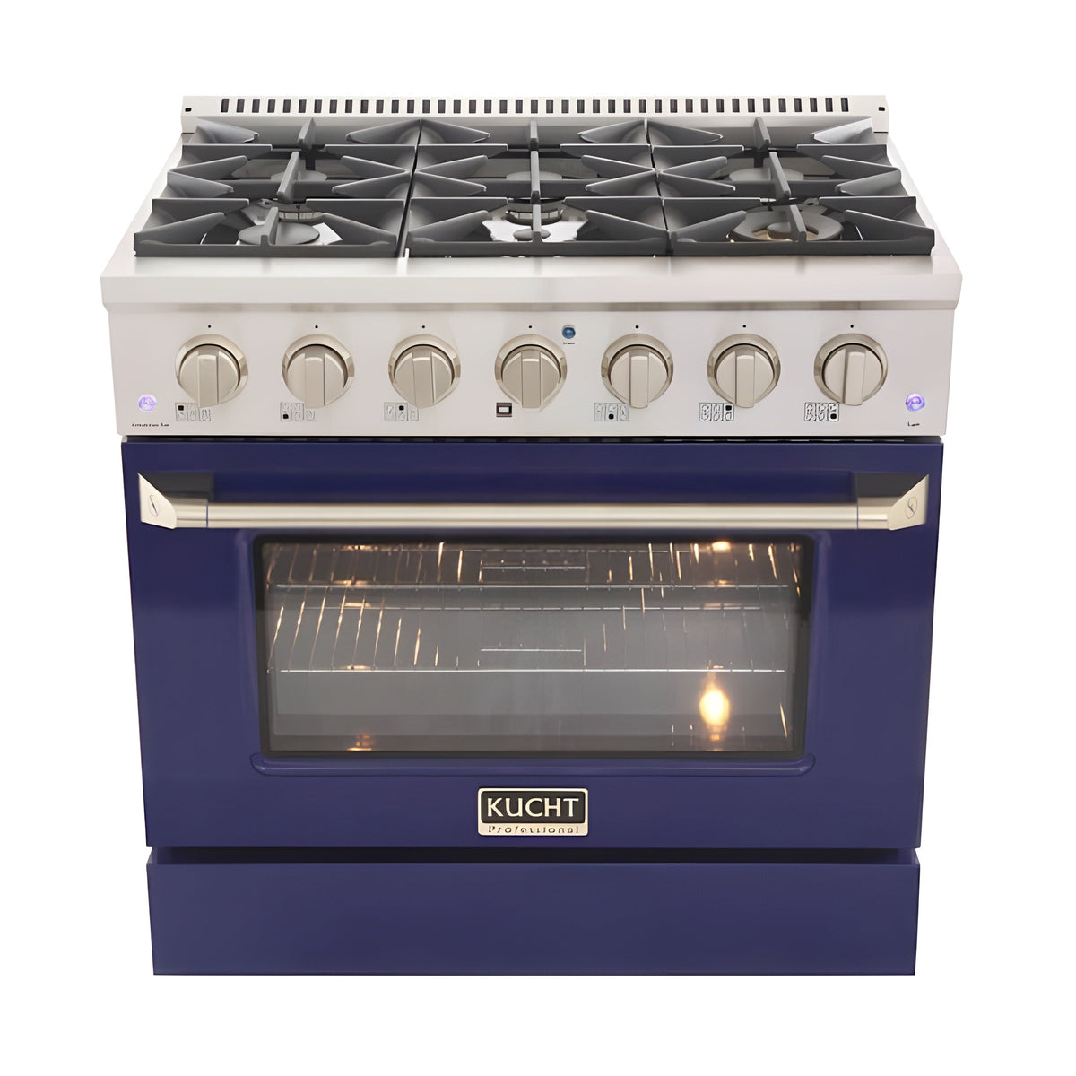 Kucht Professional 36 in. 5.2 cu ft. Propane Gas Range with Blue Door and Silver Knobs - KNG361/LP-B
