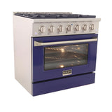 Kucht Professional 36 in. 5.2 cu ft. Natural Gas Range with Blue Door and Silver Knobs - KNG361-B