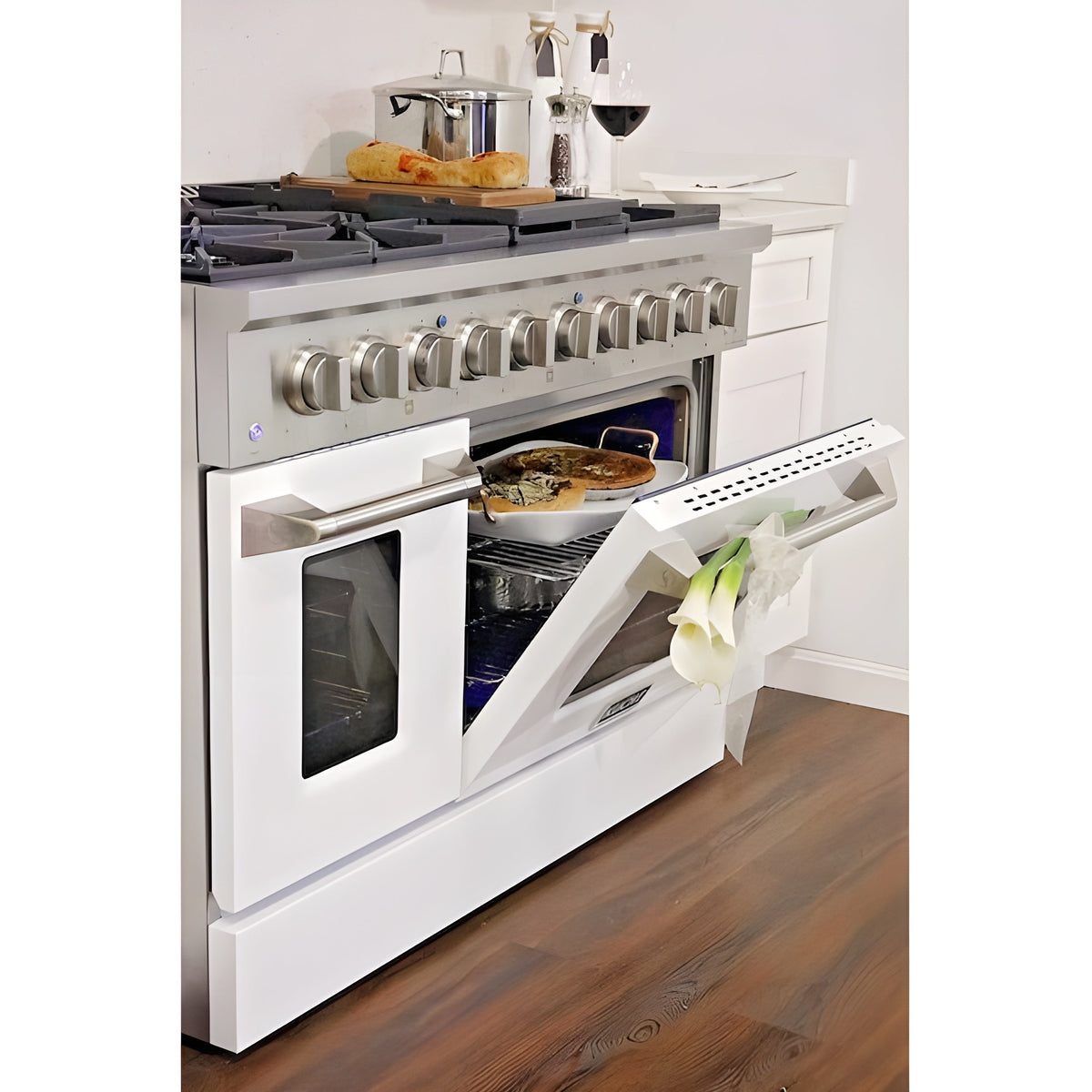 Kucht Professional 48 in. 6.7 cu ft. Natural Gas Range with Red Door and Silver Knobs - KNG481-R