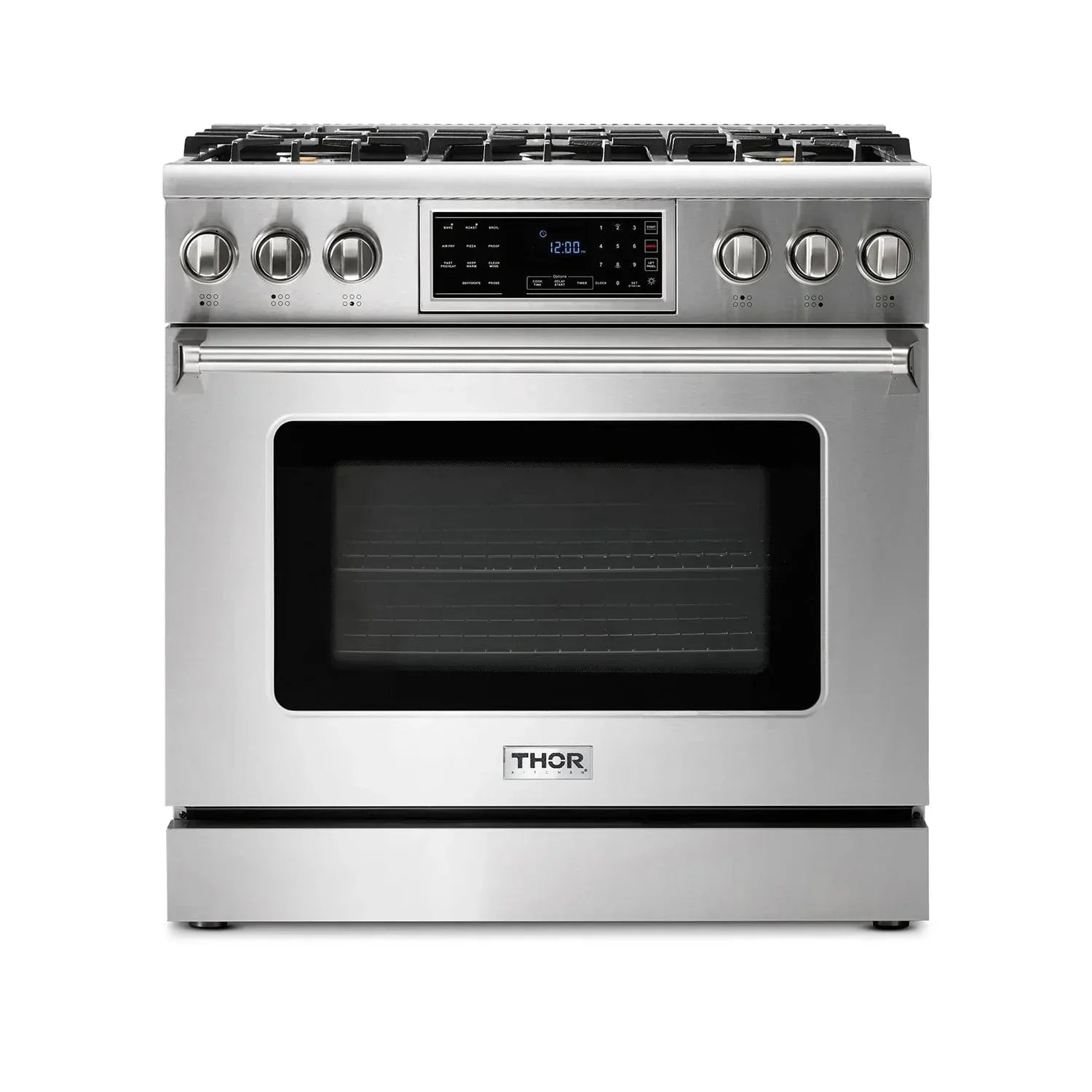Thor Kitchen Appliance Package - 36 In. Gas Range, Range Hood, Microwave Drawer, Refrigerator with Water and Ice Dispenser, Dishwasher, Wine Cooler, AP-TRG3601LP-C-10