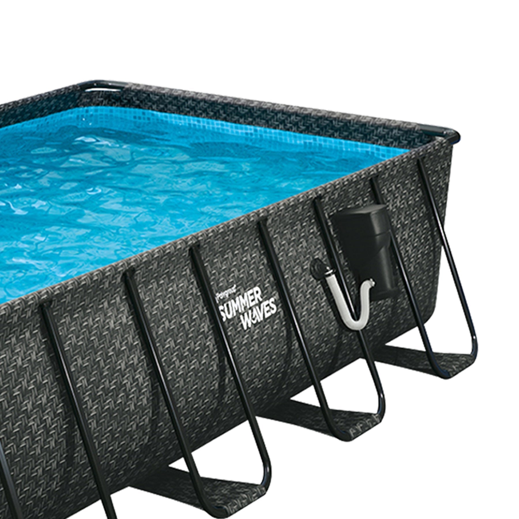 Summer Waves 16 Foot Long Dark Herringbone Elite Frame Outdoor Rectangular Pool - 202970