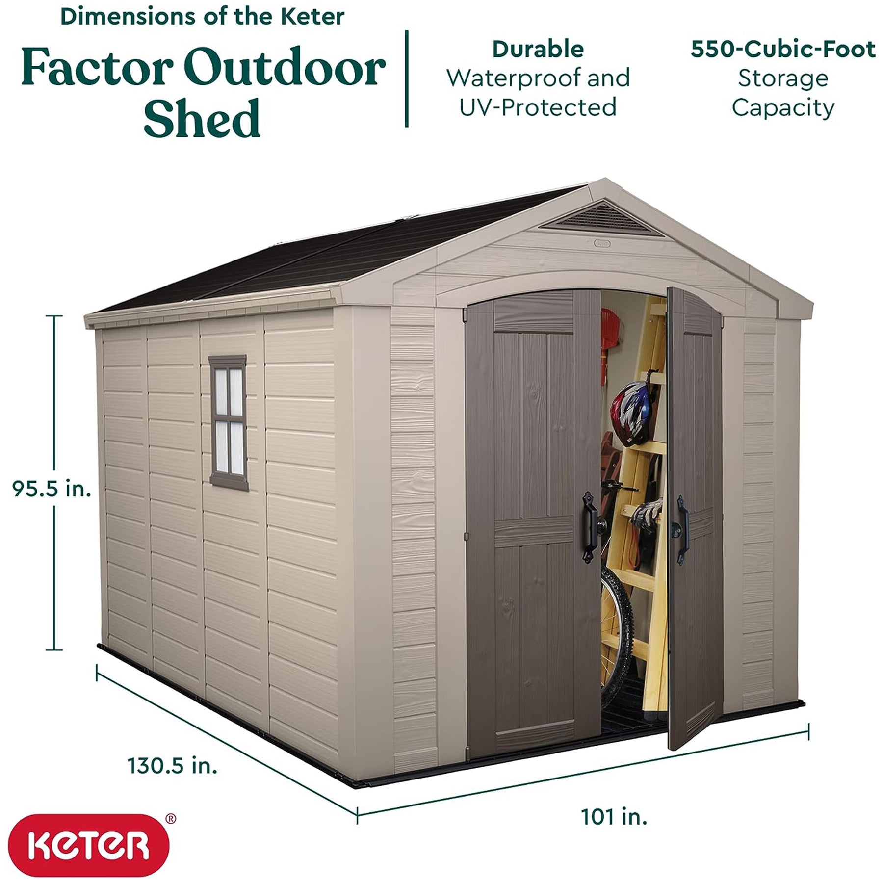 Keter 211203 Factor 8 x 11 All Weather Resistant Outdoor Storage Shed, Taupe - 207165