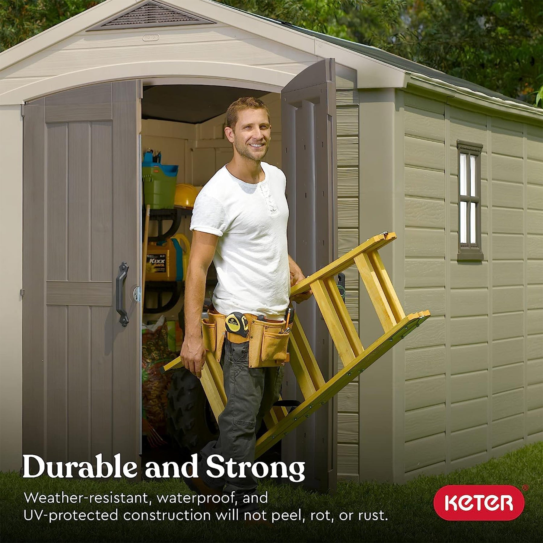 Keter 211203 Factor 8 x 11 All Weather Resistant Outdoor Storage Shed, Taupe - 207165