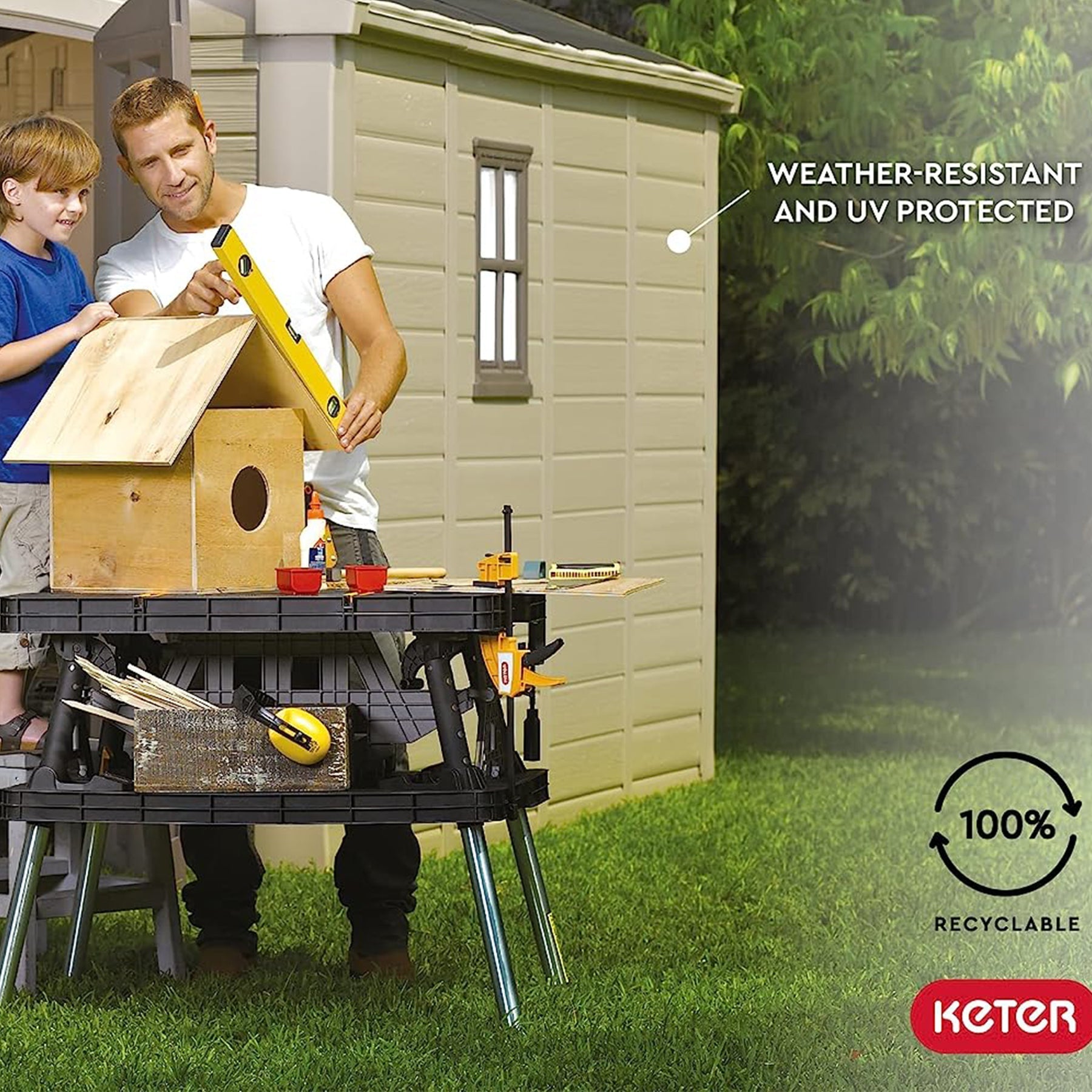 Keter 211203 Factor 8 x 11 All Weather Resistant Outdoor Storage Shed, Taupe - 207165