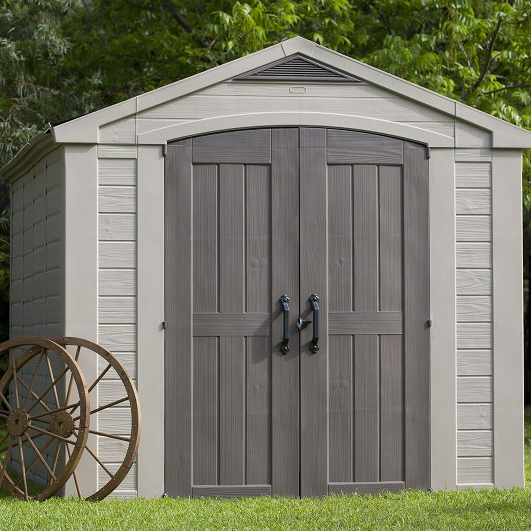 Keter 211203 Factor 8 x 11 All Weather Resistant Outdoor Storage Shed, Taupe - 207165
