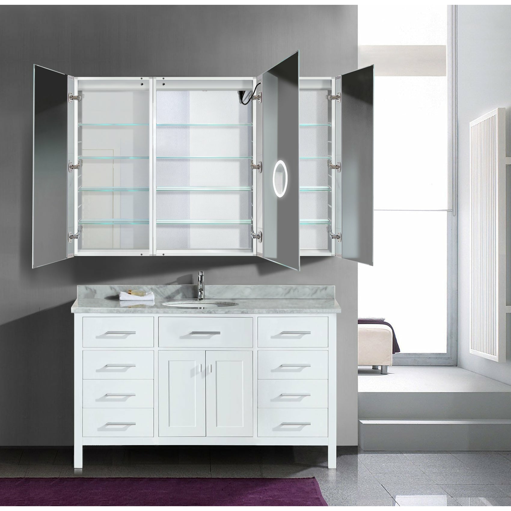 Krugg Svange 6642LRR 66″ X 42″ LED Medicine Cabinet with Dimmer & Defogger SVANGE6642DLRR