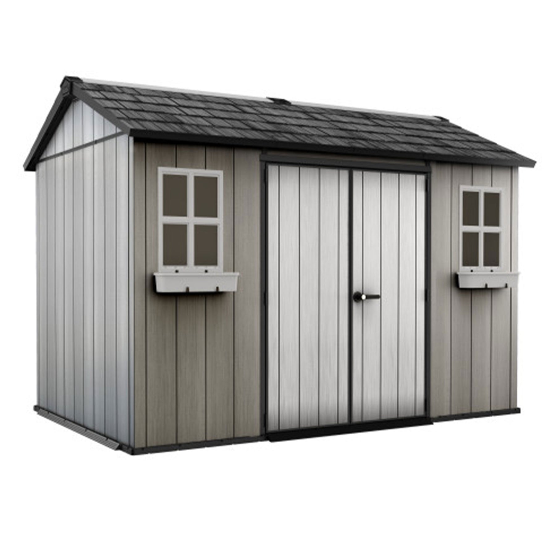 Keter Oakland 11 x 7.5 Foot Outdoor Garden Tool Storage Shed with Windows, Gray - 301442