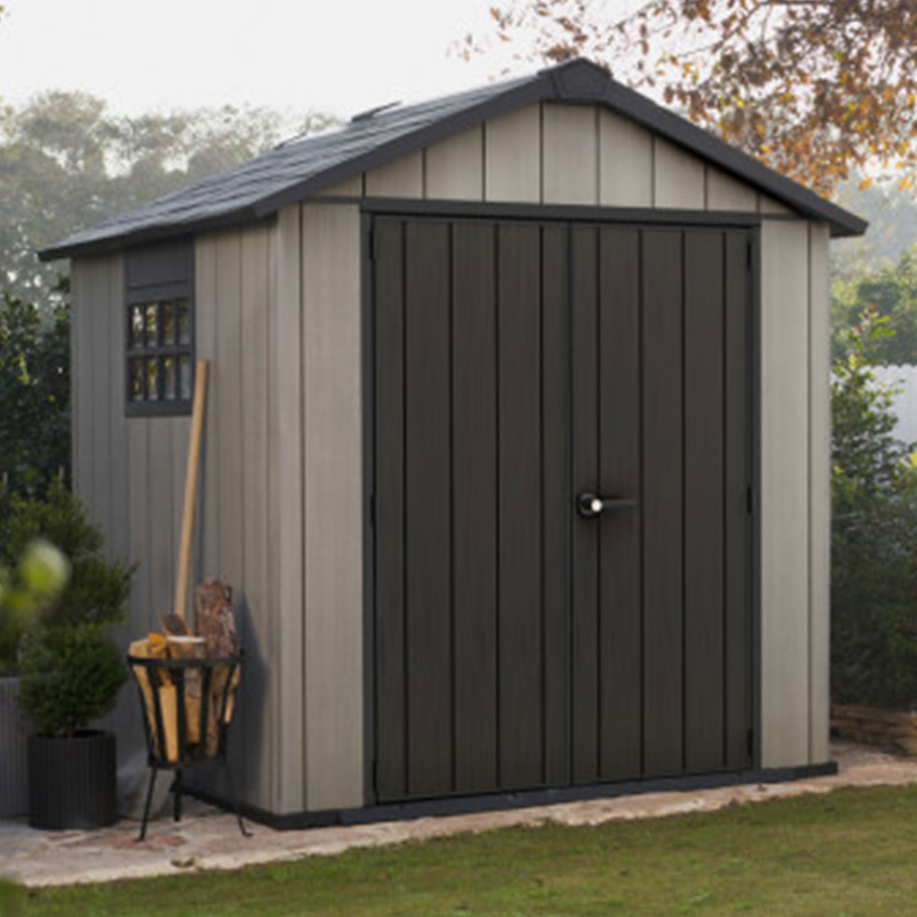 Keter Oakland 7 x 7.5 Foot Outdoor Garden Tool Storage Shed with Windows, Gray - 301444
