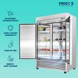 Frigos Commercial Reach in Freezer 54" Width Solid 2 Door 47 Cu Ft Frigos FG-FZ-2D with Aluminum Interior with 304 Stainless Steel Floor - FG-FZ-2D
