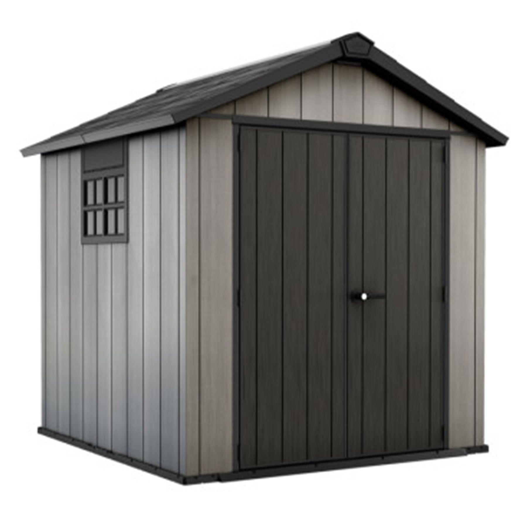 Keter Oakland 7x7.5 Foot Outdoor Garden Storage Shed w/ 40 Inch Steel Shelf Kit - 406044