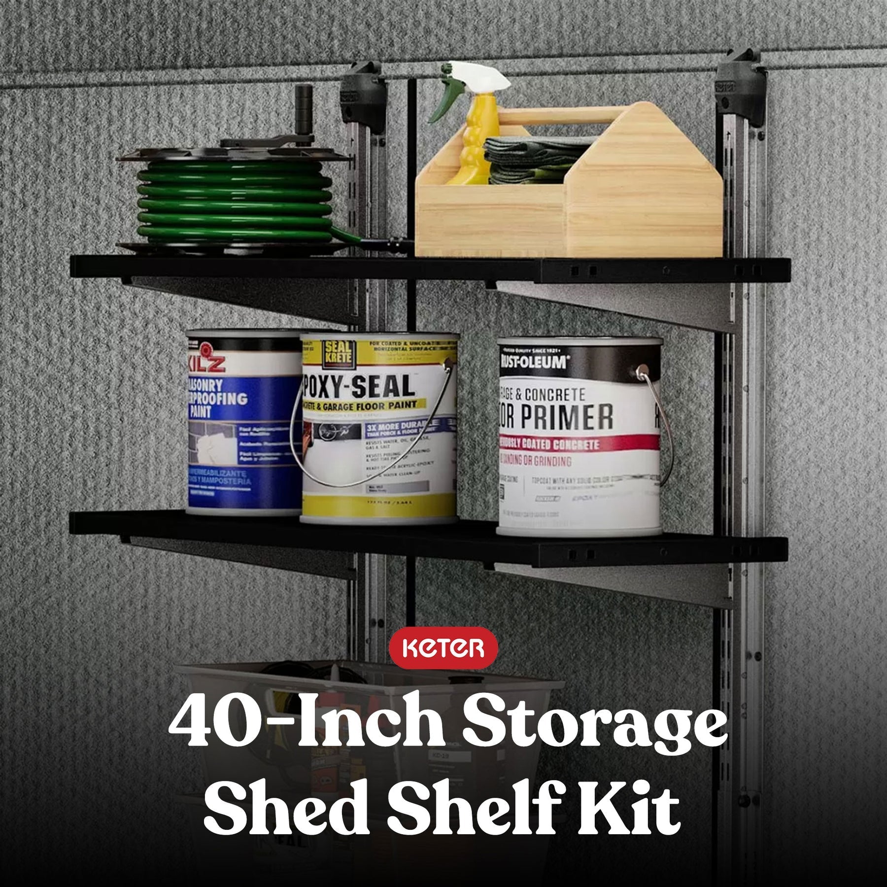 Keter Oakland 7x7.5 Foot Outdoor Garden Storage Shed w/ 40 Inch Steel Shelf Kit - 406044