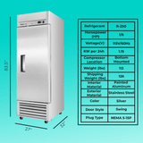Frigos Commercial Reach in Freezer 27" Width Solid 1 Door 21 Cu Ft Frigos FG-FZ-1D with Aluminum Interior with 304 Stainless Steel Floor -  FG-FZ-1D