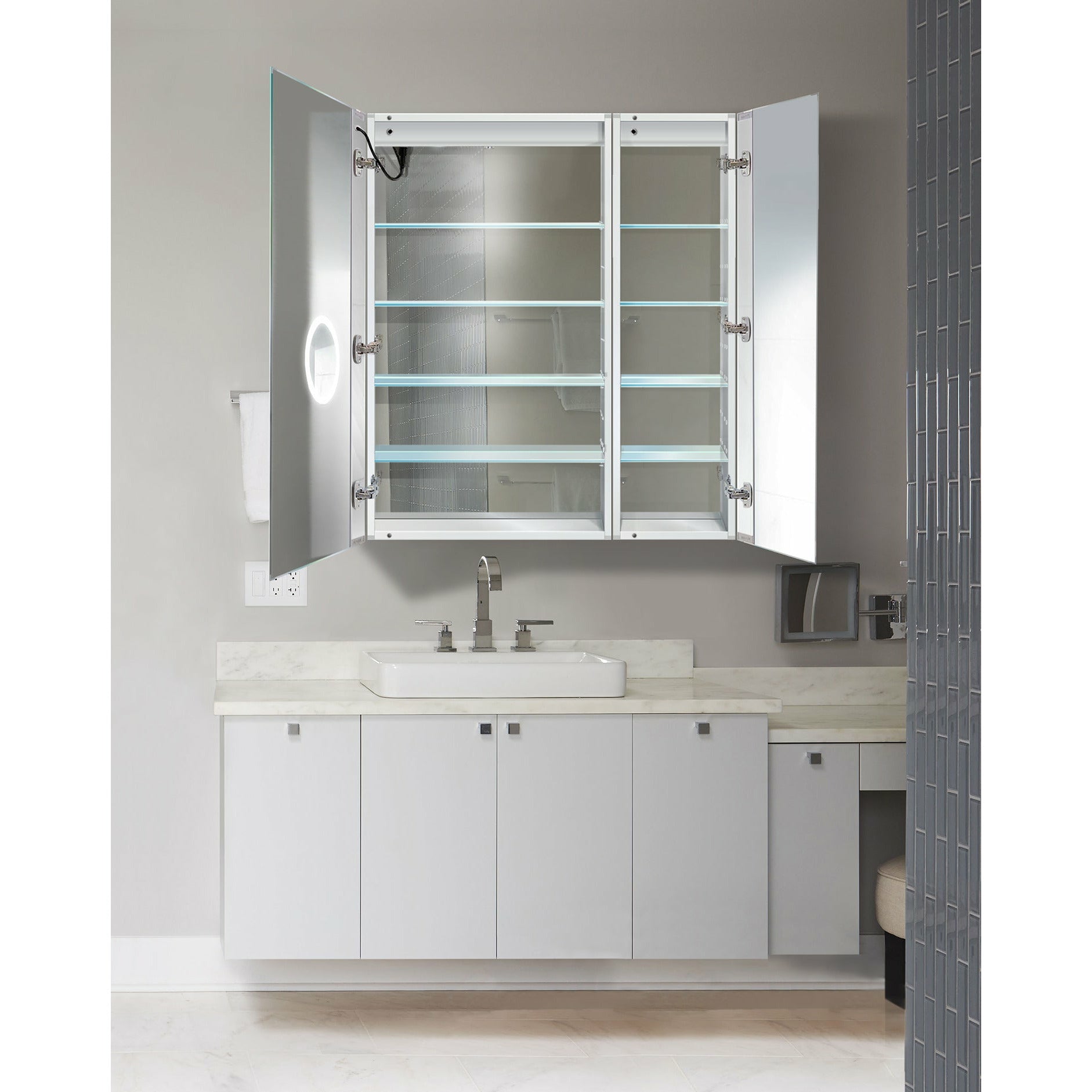 Krugg Svange 3642R 36″ X 42″ LED Medicine Cabinet with Dimmer & Defogger SVANGE3642R