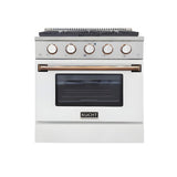 Kucht 30" Pro-Style Propane Gas Dual Fuel Range in White with Gold Accents - KDF302/LP-W-GOLD