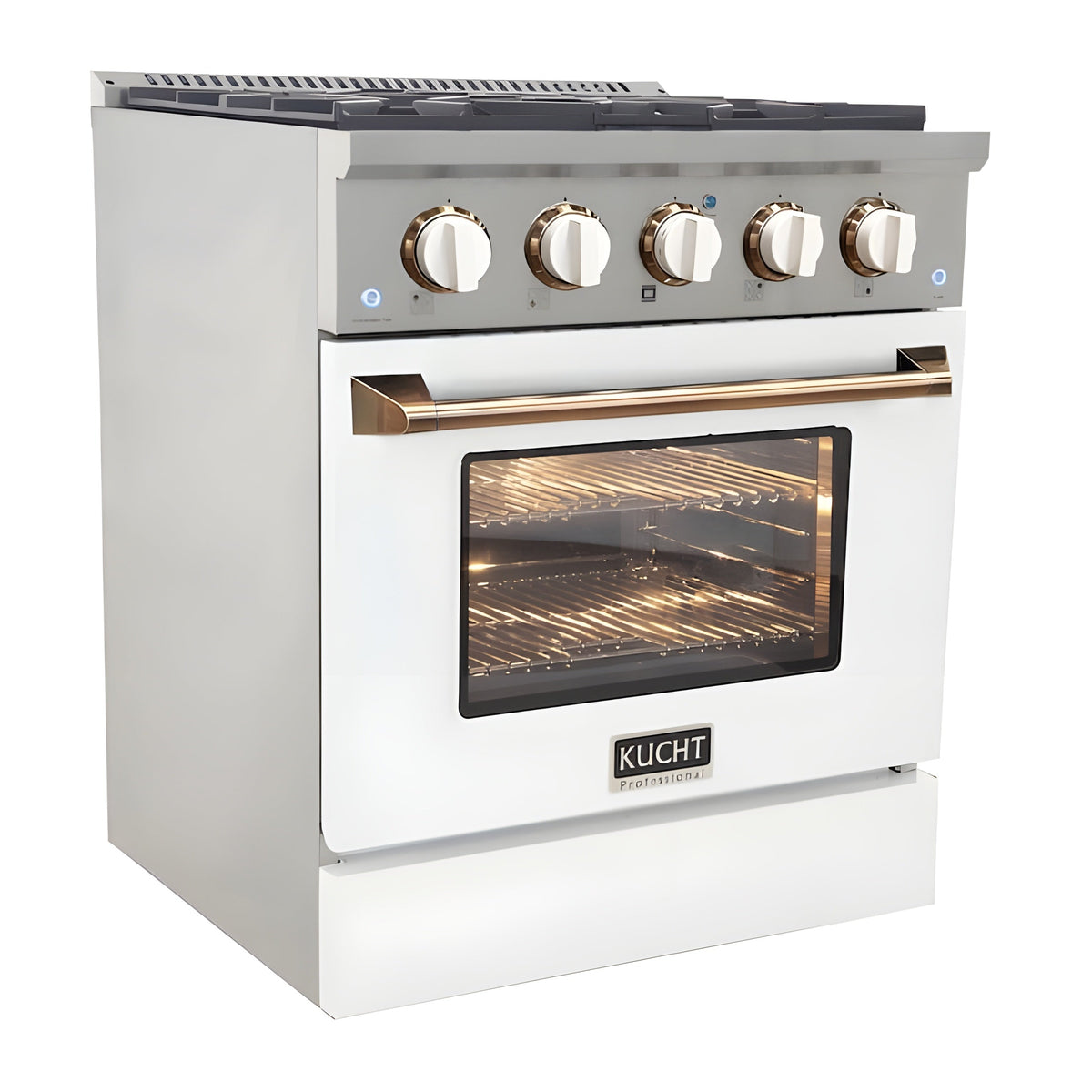 Kucht 48" Pro-Style Propane Gas Dual Fuel Range in White with Rose Gold Accents -   KDF482/LP-W-ROSE