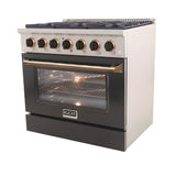 Kucht Signature 36 In. 5.2 cu ft. Natural Gas Range with Black Door and Gold Accents - KNG361-K-GOLD
