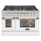 Kucht Signature 48 In. 6.7 cu ft. Natural Gas Range with White Door and Gold Accents - KNG481-W-GOLD
