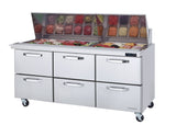 Blue Air B | 72" Wide 6 Drawer Mega Top Sandwich Prep Table - LMT72-D6-HC