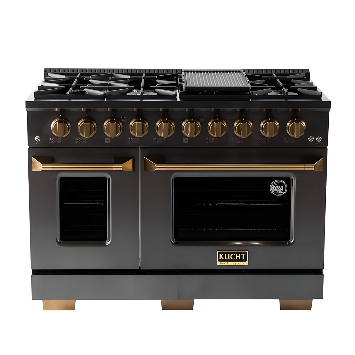 Kucht Gemstone Professional 48" 6.7 cu. ft. Natural Gas Range in Titanium Stainless Steel with Gold Accents - KEG483
