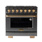 Kucht Gemstone Professional 36" 5.2 cu. ft. Natural Gas Range in Titanium Stainless Steel with Gold Accents - KEG363