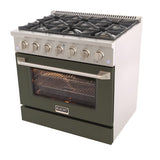 Kucht Professional 36" 5.2 cu ft. Natural Gas Range in Olive Green with Silver Accents - KNG361-OG