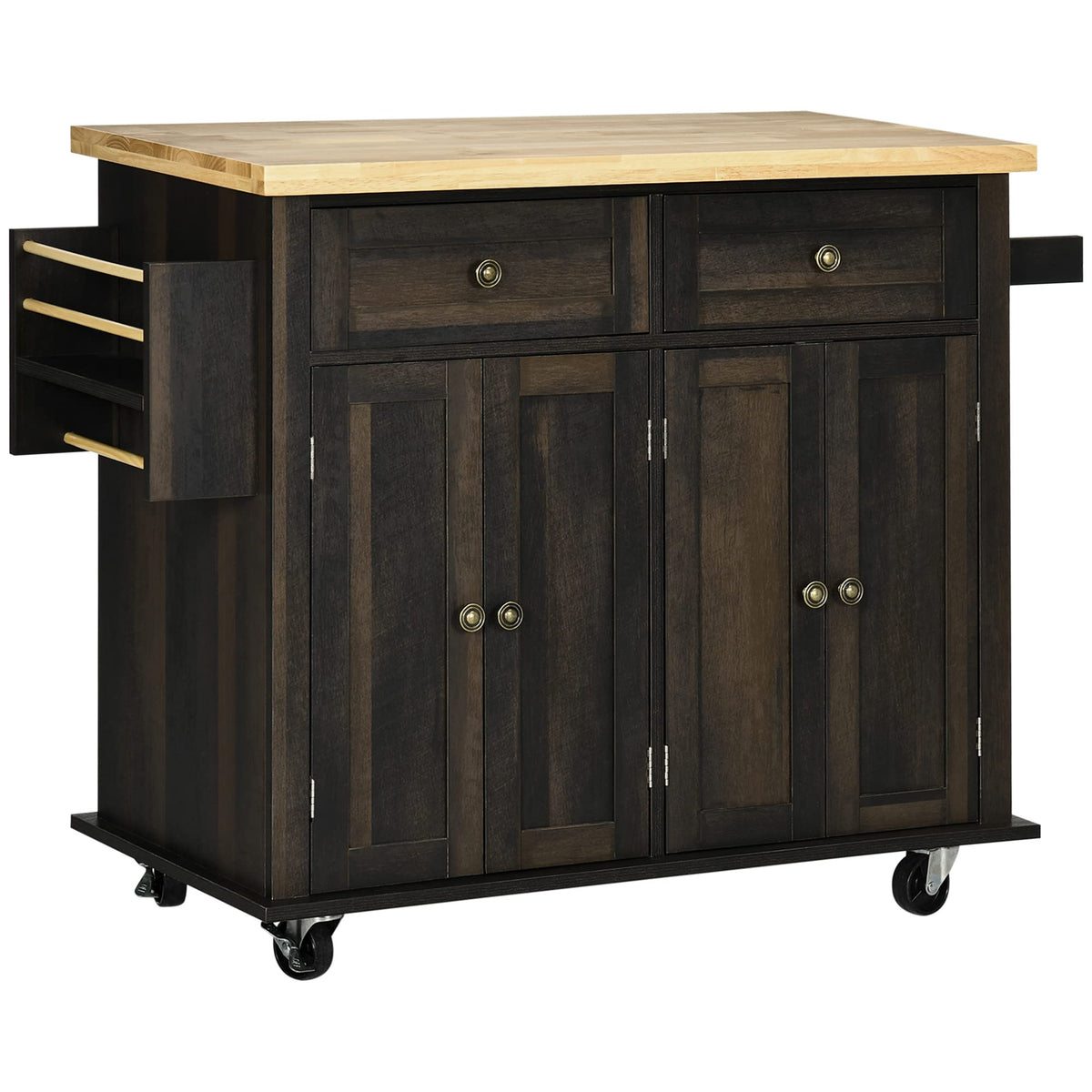 HomCom Kitchen Island on Wheels, Rolling Cart with Rubberwood Top - B0BLMCTYZS-1