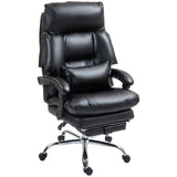 HomCom Overstuffed Executive Office Chair, High Back Desk Chair with Swivel Wheels, Foot Rest, Thick Padded, Reclining PU Leather Computer Chair, Black - B0DPPLWH67