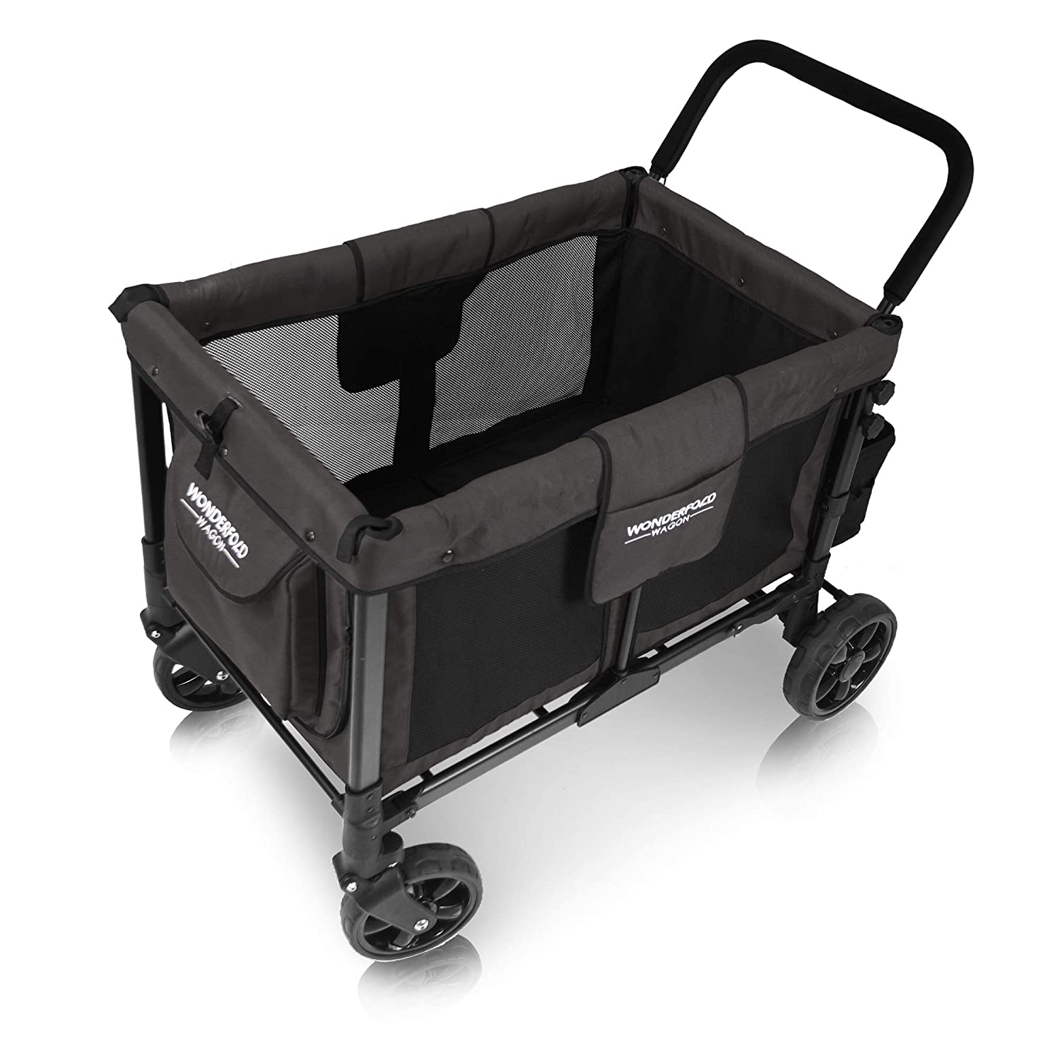 WonderFold W4 Elite Push/Pull 4-Passenger Quad Stroller Wagon Black New