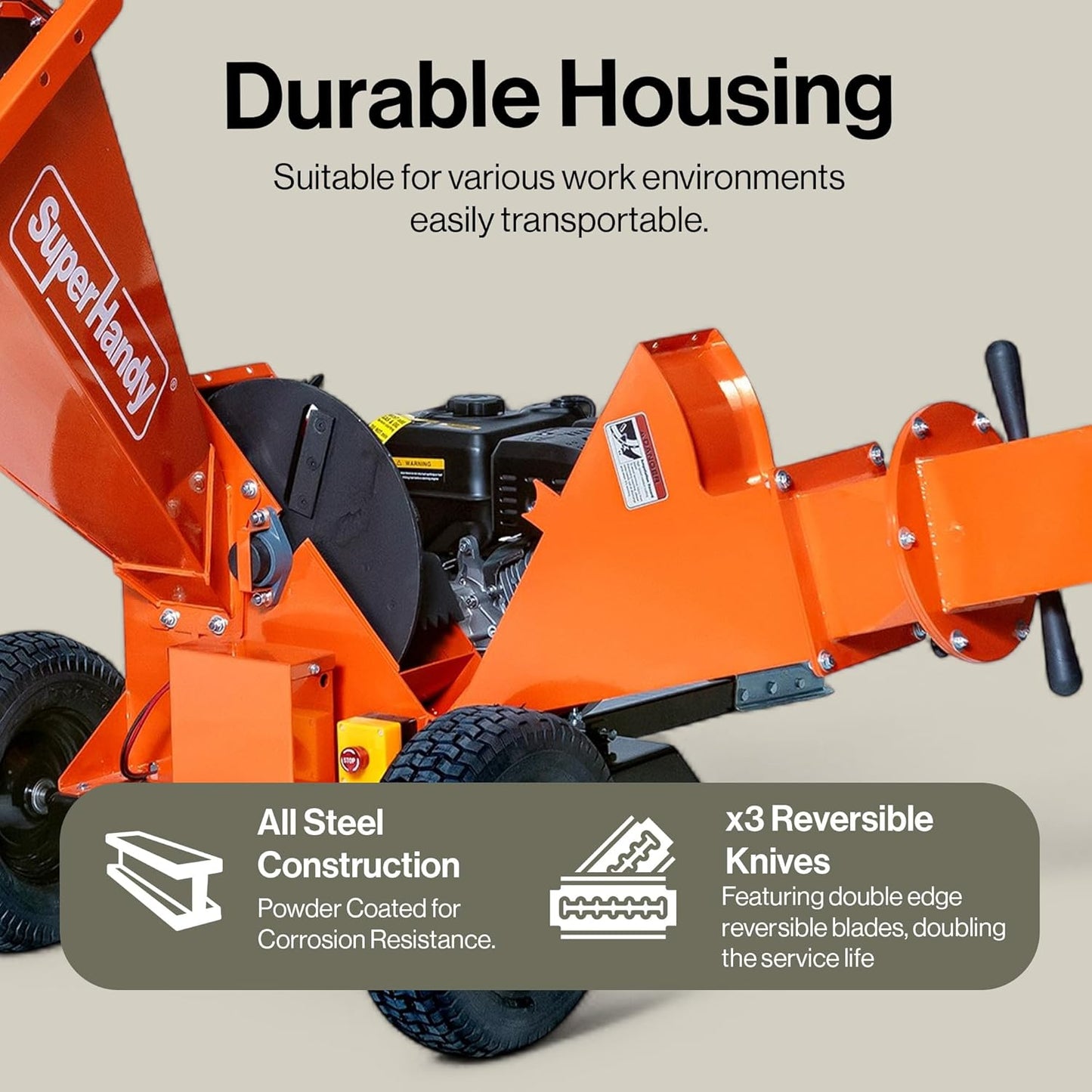 Super Handy GUO141 Towable Wood Chipper 4" Chipping Capacity 15 HP Gas Electric Start New - GUO141