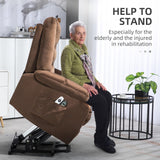 HomCom Power Lift Recliner Chair, Ergonomic Massage Chair with 4 Positions and Heating, Fabric Overstuffed Living Room Chairs with Side Pockets, Dark Brown - B0CTY2JHYZ-1