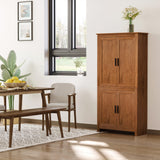 HOMCOM 64" Kitchen Pantry Cabinet, Freestanding Storage Cabinet with 4 Doors and 3 Adjustable Shelves for Dining Room, Oak - B0CGR31CKN