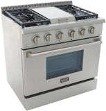 Kucht Professional 36 in. 5.2 cu ft. Natural Gas Range with Griddle and Silver Knobs - KRG3609U-S